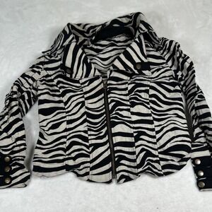 Clara S Jacket Womens Medium Black White Zebra Print Zip Moto Style Fashion